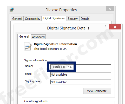 Screenshot of the Passlogix, Inc. certificate
